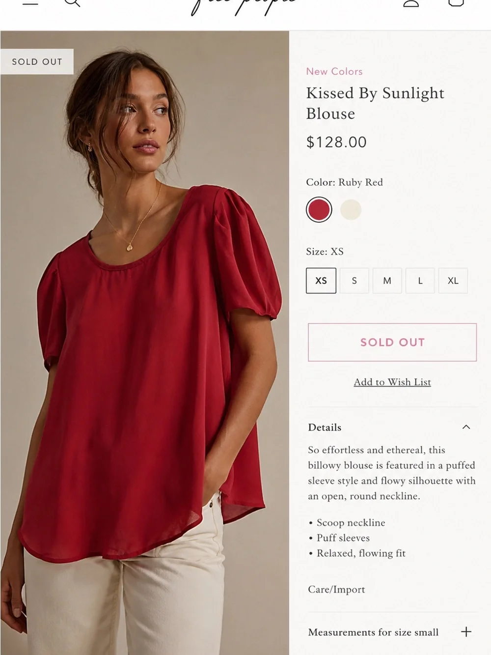 Free People Kissed By Sunlight Blouse - Ruby Red